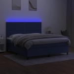 vidaXL Pat cu arcuri, saltea și LED, albastru, 180x200 cm, textil
