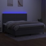 vidaXL Pat cu arcuri, saltea și LED, gri închis, 200x200 cm, textil