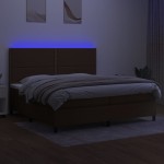 vidaXL Pat cu arcuri, saltea și LED, maro închis, 200x200 cm, textil