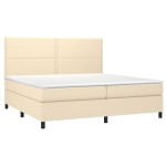 vidaXL Pat cu arcuri, saltea și LED, crem, 200x200 cm, textil