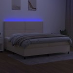 vidaXL Pat cu arcuri, saltea și LED, crem, 200x200 cm, textil