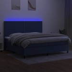 vidaXL Pat cu arcuri, saltea și LED, albastru, 200x200 cm, textil