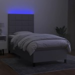 vidaXL Pat cu arcuri, saltea și LED, gri deschis, 80x200 cm, textil vidaXL Pat cu arcuri, saltea și LED, gri deschis, 80x200 cm, textil
