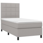 vidaXL Pat cu arcuri, saltea și LED, gri deschis, 90x190 cm, textil