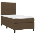 vidaXL Pat cu arcuri, saltea și LED, maro închis, 90x190 cm, textil