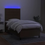 vidaXL Pat cu arcuri, saltea și LED, maro închis, 90x190 cm, textil