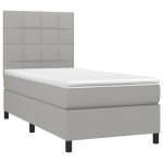 vidaXL Pat cu arcuri, saltea și LED, gri deschis, 90x200 cm, textil