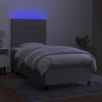 vidaXL Pat cu arcuri, saltea și LED, gri deschis, 90x200 cm, textil