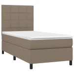 vidaXL Pat cu arcuri, saltea și LED, gri taupe, 90x200 cm, textil