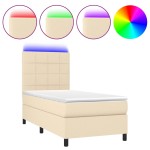 vidaXL Pat cu arcuri, saltea și LED, crem, 90x200 cm, textil vidaXL Pat cu arcuri, saltea și LED, crem, 90x200 cm, textil