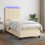 vidaXL Pat cu arcuri, saltea și LED, crem, 90x200 cm, textil vidaXL Pat cu arcuri, saltea și LED, crem, 90x200 cm, textil