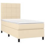vidaXL Pat cu arcuri, saltea și LED, crem, 90x200 cm, textil vidaXL Pat cu arcuri, saltea și LED, crem, 90x200 cm, textil