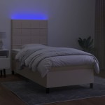 vidaXL Pat cu arcuri, saltea și LED, crem, 90x200 cm, textil vidaXL Pat cu arcuri, saltea și LED, crem, 90x200 cm, textil