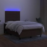 vidaXL Pat cu arcuri, saltea și LED, maro închis, 120x200 cm, textil