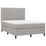 vidaXL Pat cu arcuri, saltea și LED, gri deschis, 140x200 cm, textil