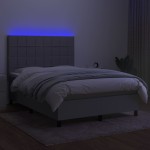 vidaXL Pat cu arcuri, saltea și LED, gri deschis, 140x200 cm, textil