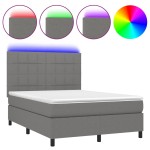 vidaXL Pat cu arcuri, saltea și LED, gri închis, 140x200 cm, textil vidaXL Pat cu arcuri, saltea și LED, gri închis, 140x200 cm, textil