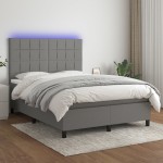 vidaXL Pat cu arcuri, saltea și LED, gri închis, 140x200 cm, textil vidaXL Pat cu arcuri, saltea și LED, gri închis, 140x200 cm, textil