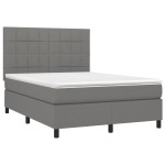 vidaXL Pat cu arcuri, saltea și LED, gri închis, 140x200 cm, textil vidaXL Pat cu arcuri, saltea și LED, gri închis, 140x200 cm, textil