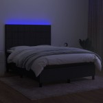 vidaXL Pat cu arcuri, saltea și LED, negru, 140x200 cm, textil vidaXL Pat cu arcuri, saltea și LED, negru, 140x200 cm, textil
