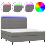 vidaXL Pat cu arcuri, saltea și LED, gri închis, 160x200 cm, textil vidaXL Pat cu arcuri, saltea și LED, gri închis, 160x200 cm, textil