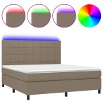 vidaXL Pat cu arcuri, saltea și LED, gri taupe, 160x200 cm, textil vidaXL Pat cu arcuri, saltea și LED, gri taupe, 160x200 cm, textil