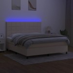 vidaXL Pat cu arcuri, saltea și LED, crem, 180x200 cm, textil