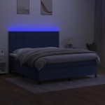 vidaXL Pat cu arcuri, saltea și LED, albastru, 180x200 cm, textil