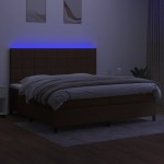 vidaXL Pat cu arcuri, saltea și LED, maro închis, 200x200 cm, textil