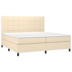 vidaXL Pat cu arcuri, saltea și LED, crem, 200x200 cm, textil