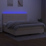 vidaXL Pat cu arcuri, saltea și LED, crem, 200x200 cm, textil