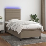 vidaXL Pat cu arcuri, saltea și LED, gri taupe, 80x200 cm, textil