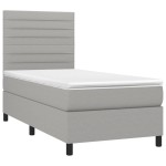 vidaXL Pat cu arcuri, saltea și LED, gri deschis, 90x190 cm, textil