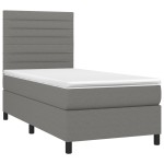 vidaXL Pat cu arcuri, saltea și LED, gri închis, 90x190 cm, textil vidaXL Pat cu arcuri, saltea și LED, gri închis, 90x190 cm, textil