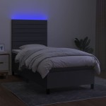 vidaXL Pat cu arcuri, saltea și LED, gri închis, 90x190 cm, textil vidaXL Pat cu arcuri, saltea și LED, gri închis, 90x190 cm, textil