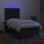 vidaXL Pat cu arcuri, saltea și LED, negru, 90x190 cm, textil
