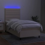 vidaXL Pat cu arcuri, saltea și LED, crem, 90x190 cm, textil vidaXL Pat cu arcuri, saltea și LED, crem, 90x190 cm, textil