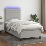 vidaXL Pat cu arcuri, saltea și LED, gri deschis, 90x200 cm, textil vidaXL Pat cu arcuri, saltea și LED, gri deschis, 90x200 cm, textil
