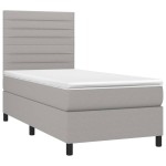 vidaXL Pat cu arcuri, saltea și LED, gri deschis, 90x200 cm, textil vidaXL Pat cu arcuri, saltea și LED, gri deschis, 90x200 cm, textil