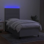 vidaXL Pat cu arcuri, saltea și LED, gri deschis, 90x200 cm, textil vidaXL Pat cu arcuri, saltea și LED, gri deschis, 90x200 cm, textil