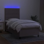 vidaXL Pat cu arcuri, saltea și LED, gri taupe, 90x200 cm, textil