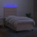 vidaXL Pat cu arcuri, saltea și LED, crem, 90x200 cm, textil