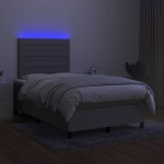 vidaXL Pat cu arcuri, saltea și LED, gri deschis, 120x200 cm, textil