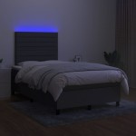 vidaXL Pat cu arcuri, saltea și LED, gri închis, 120x200 cm, textil