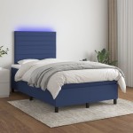 vidaXL Pat cu arcuri, saltea și LED, albastru, 120x200 cm, textil vidaXL Pat cu arcuri, saltea și LED, albastru, 120x200 cm, textil