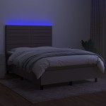 vidaXL Pat cu arcuri, saltea și LED, gri taupe, 140x190 cm, textil