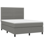 vidaXL Pat cu arcuri, saltea și LED, gri închis, 140x200 cm, textil