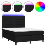 vidaXL Pat cu arcuri, saltea și LED, negru, 140x200 cm, textil vidaXL Pat cu arcuri, saltea și LED, negru, 140x200 cm, textil