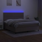 vidaXL Pat cu arcuri, saltea și LED, gri taupe, 160x200 cm, textil