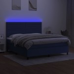 vidaXL Pat cu arcuri, saltea și LED, albastru, 160x200 cm, textil